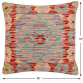 handmade Traditional Pillow Red Blue Hand-Woven SQUARE 100% WOOL Hand woven turkish pillow2' x 2'